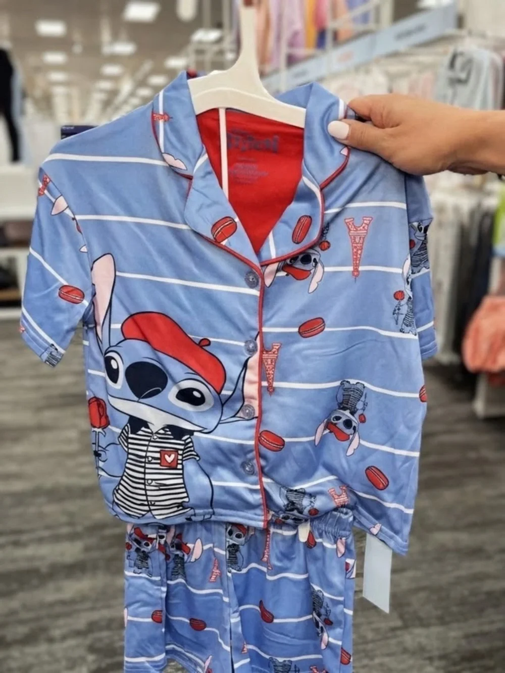 Disney Blue Stitch Short Pajama Set with Red Accents